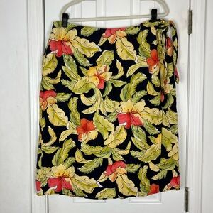 Talbots Woman Petites Linen/Rayon Blend Tropical Floral Print Midi Skirt
